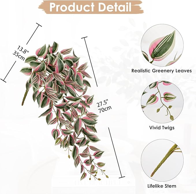 DILATATA Fake Hanging Plants Artificial Hanging Plants 187 Leaves Faux Wandering Jew Hang Leaves Plant for Wall Shelf Home Indoor Outdoor Decor - 2 Pack