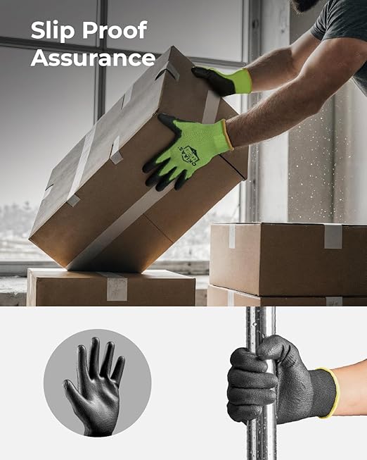 OKIAAS Work Gloves for Men, Ultra Thin and Lightweight with Grip, Bulk Case of 60 Pairs Construction Gloves with Polyurethane Coating, Safety Gloves for Light Duty Work (Black, Small)