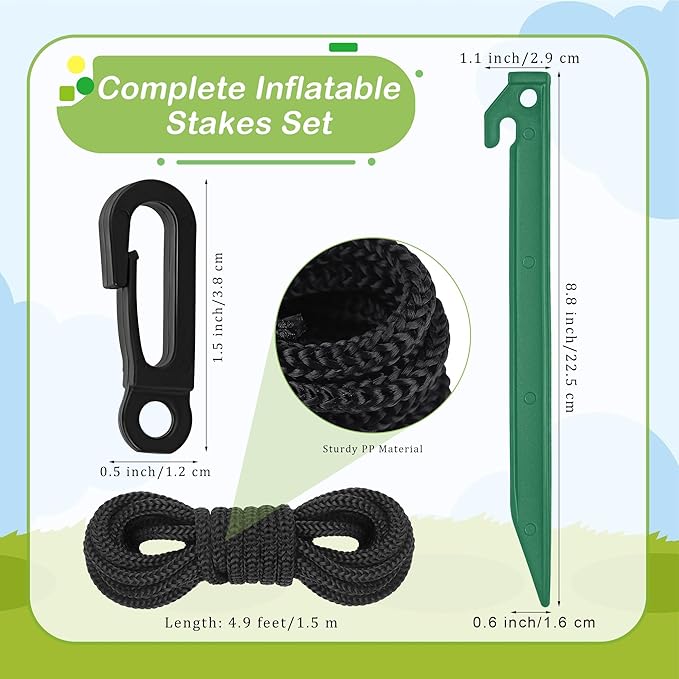 Aodaer 36 Pieces Plastic Inflatable Stakes Set Heavy Duty Halloween Christmas Yard Stake with Ropes and Hooks Anchoring Ground Stake for Xmas Garden Inflatables Accessories, Green