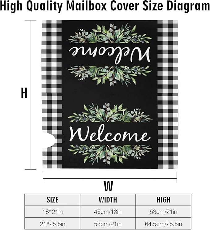 Wreath Buffalo Plaid Mailbox Covers, Welcome Magnetic Mailbox Cover, Plaid and Leaves Mail Box Covers for Garden Outdoor Decor 21 x 18 Inchs Black White