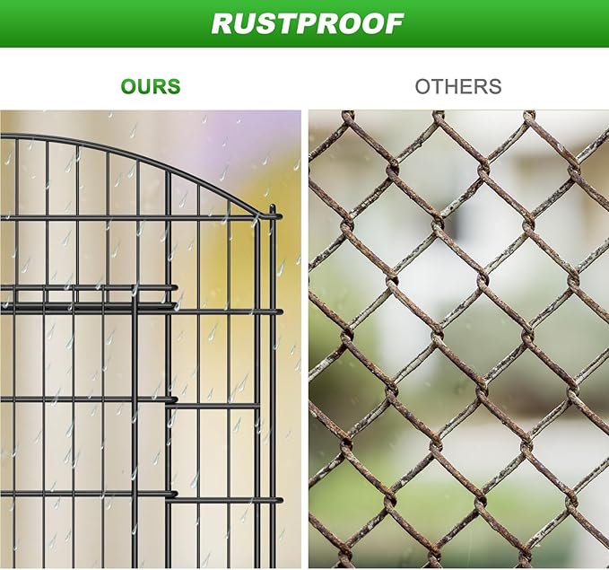 10 Panels Tall Decorative Garden Fence with Gate, 23.6ft(L) x31.5in(H) Animal Barrier Fence for Dogs, Tall Metal Fencing Panels for Yard, Rustproof Steel Border for Garden, Patio, Lawn