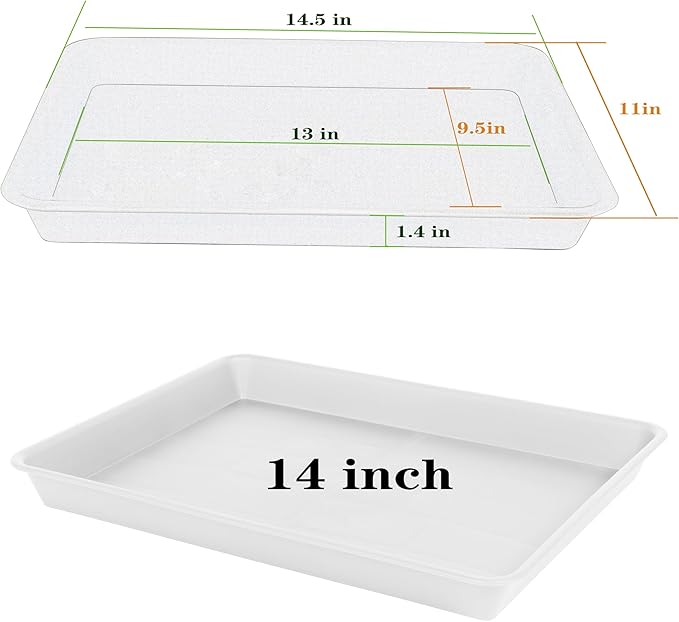 Plant Saucer Growing Trays, Seed Starter Tray, 14"x11", Heavy Sturdy Plastic Microgreens Tray, Propagation Tray Rectangular, Humidity Tray, Seedling Tray, Seed Starter Growing Tray