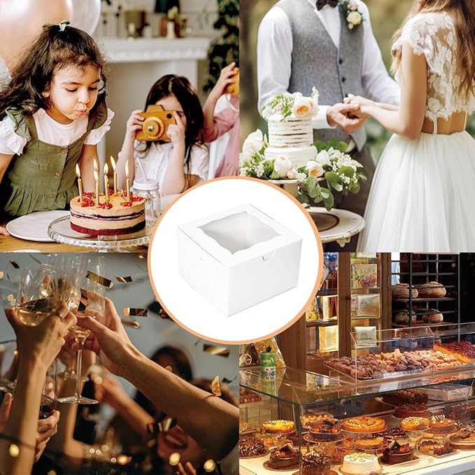 Cookie Boxes with Window 5x5x3.5 Inch[50 Pack] Premium White Bakery Boxes,Mini Treat Box, Pastry Box for Mini Bundt Cake and Individual Cheesecakes
