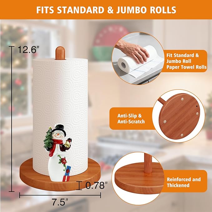 Christmas Kitchen & Bathroom Decor, 3D Christmas Decorations for Home Indoor, Snowman Winter Xmas Paper Towel Holder Stand Accessories, Xmas Gift for Women, Housewarming Gifts New Home