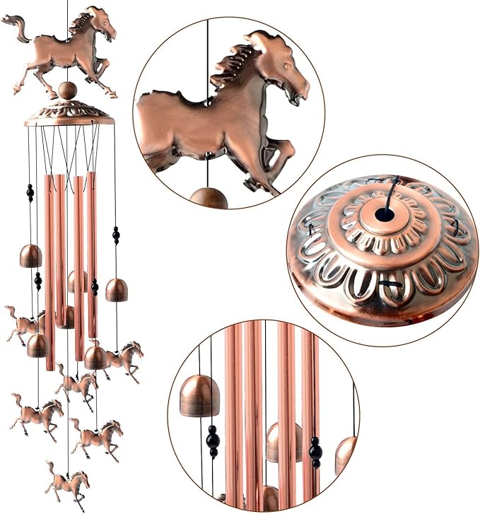 Horse Wind Chimes for Outside,39 inch Length Memorial Pony Horse Wind Chime with 4 Large Aluminum Tubes & S Hook,Indoor Outdoor Decor Hanging Wind Catcher Bell for Home,Garden,Patio,Backyard,Porch