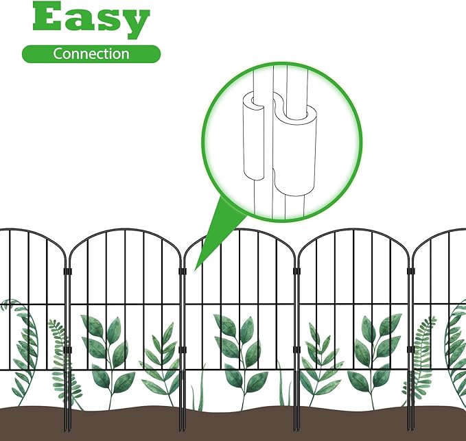 OUSHENG Decorative Garden Fence Fencing 10 Panels, 10ft (L) x 24in (H) Rustproof Metal Wire Border Animal Barrier for Dog, Flower Edging for Yard Landscape Patio Outdoor Decor, Arched