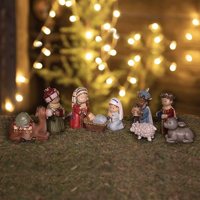 Nativity-Set Christmas-Decorations Indoor Figurines Decor - Hand-Painted Nativity Scene 9 Pieces Neman House Studio