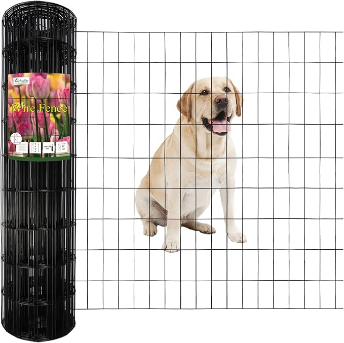 Black PVC Coated Welded Wire Fence 36 Inch x 50 Foot, 2 Inch x 4 Inch 14GA, Garden Border Fencing Roll Vinyl Coating Metal Wire Mesh Hardware Cloth for Yard Vegetable Plant Protection