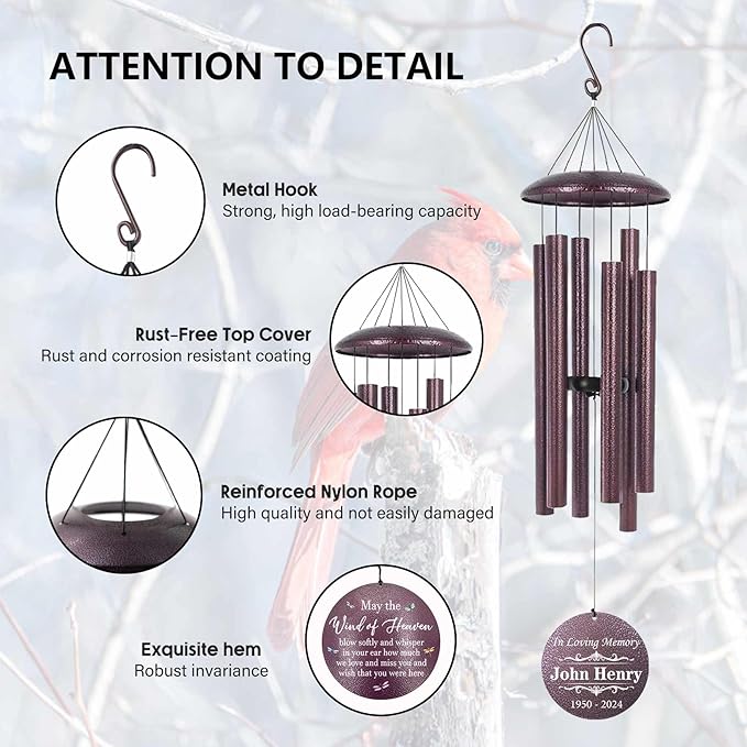 ASTARIN Large Memorial Wind Chimes for Loss of Lover, Personalized Sympathy Gift Dragonfly Wind Chime, Condolence Gifts for Funeral Loss of Mom Dad