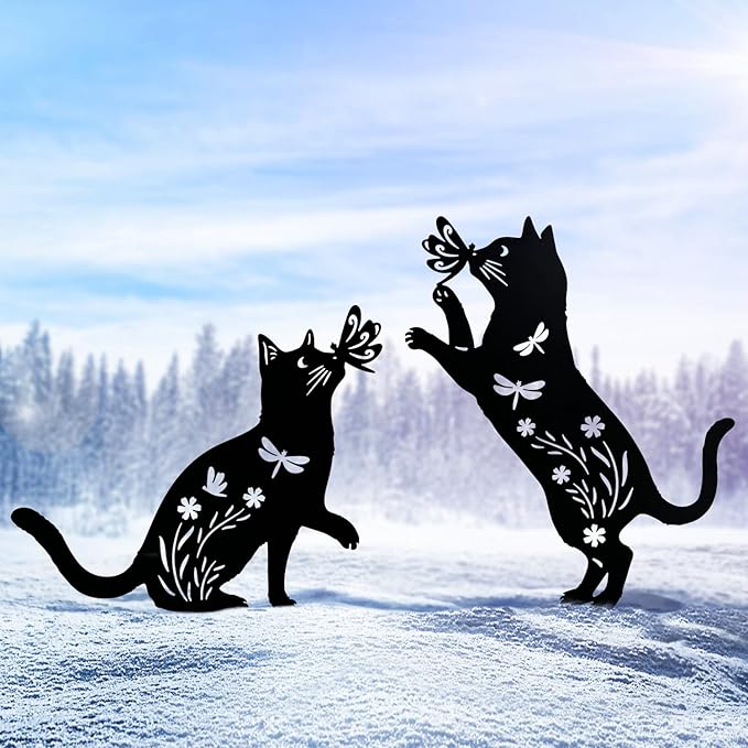 Christmas Gifts for Women Cat Metal Decorative Garden Stakes Cat Unique Gifts for Men Silhouette Statues for Yard Art, Outside, Patio, Outdoor Decor, Garden Decorations, Lawn Ornaments