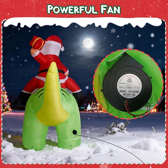 8.7x8FT Christmas Inflatable Santa Claus Ride on Dinosaur, Christmas Inflatables Santa Outdoor Decoration with LED Lights, Inflatable Christmas Decorations Xmas Party Decor