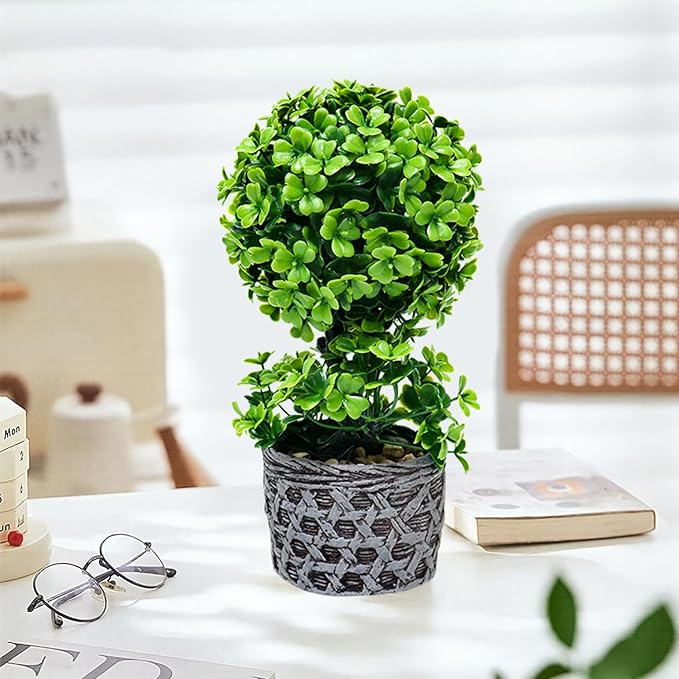 Artificial Plants Potted Indoor, Small Fake Plant Bonsai Tree for Office Desk, 11.81'' Faux Plants Decor for Shelf Bathroom Farmhouse Living Room Coffee Decor