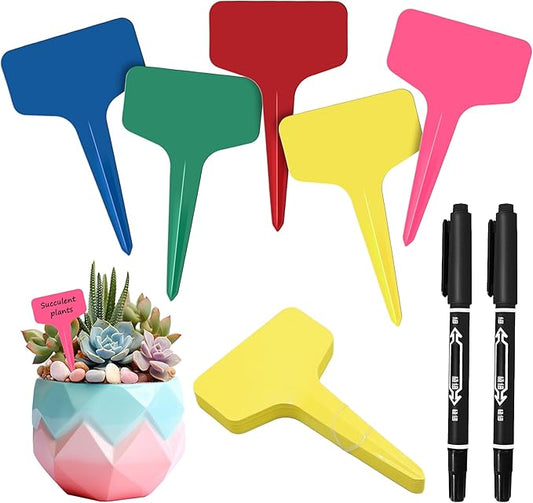 200Pcs Plant Labels Waterproof Plastic Garden Labels T-Type Flower Name Tags Seedling Marker Nursery Plant Tags with Permanent Marking Pen for Flowers Agriculture Horticulture (5 Color)