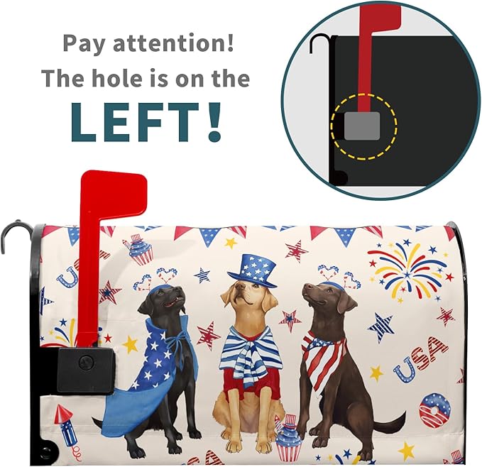 21"x18" Patriotic Dogs Mailbox Cover Magnetic 4th of July Puppy Waterproof Mailbox Wrap Independence Day USA Stars Letter Post Cover Standard Size for Garden Yard Outdoor Decor