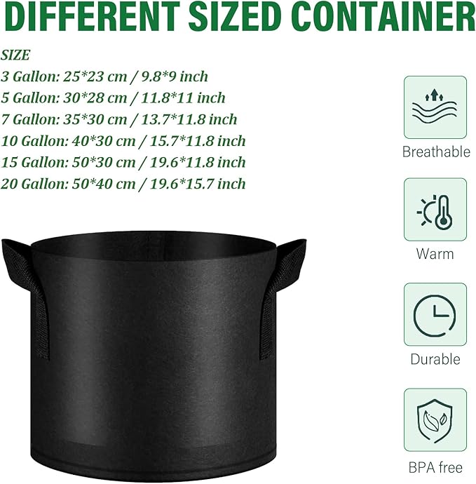 12 Pack Grow Bags 20 Gallon, 300G Heavy Duty Thickened Non-Woven Plant Bag Plant Fabric Pots with Handles Planting Bags, Pot for Plants