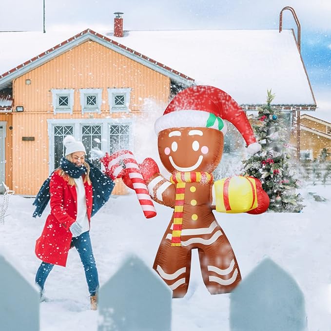 8FT Inflatable Gingerbread Man Outdoor Christmas Decoration,Built-in LED Lights Blow Up for Yard, Gardern, Lawn, Indoor Xmas Holiday