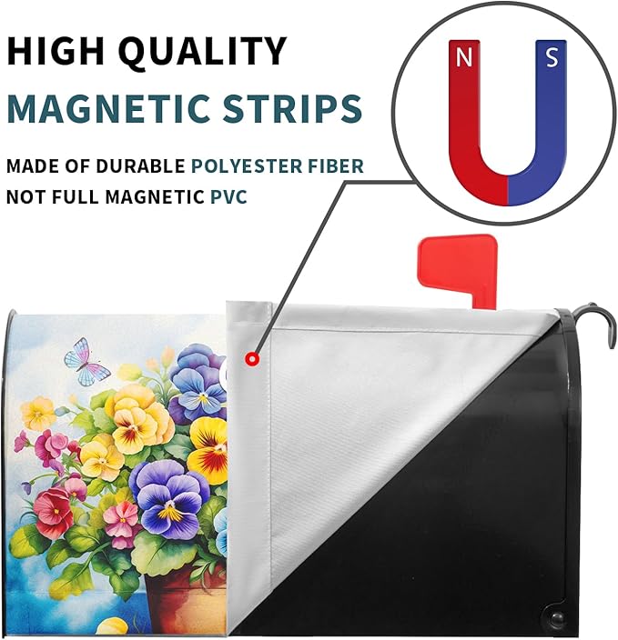 Welcome Spring Summer Magnetic Mailbox Cover - Standard Size 18 X 21 Inch With Flowers and Butterfly - Floral Wraps for Post Letter Box - Outdoor Garden Yard Home Outside Decoration