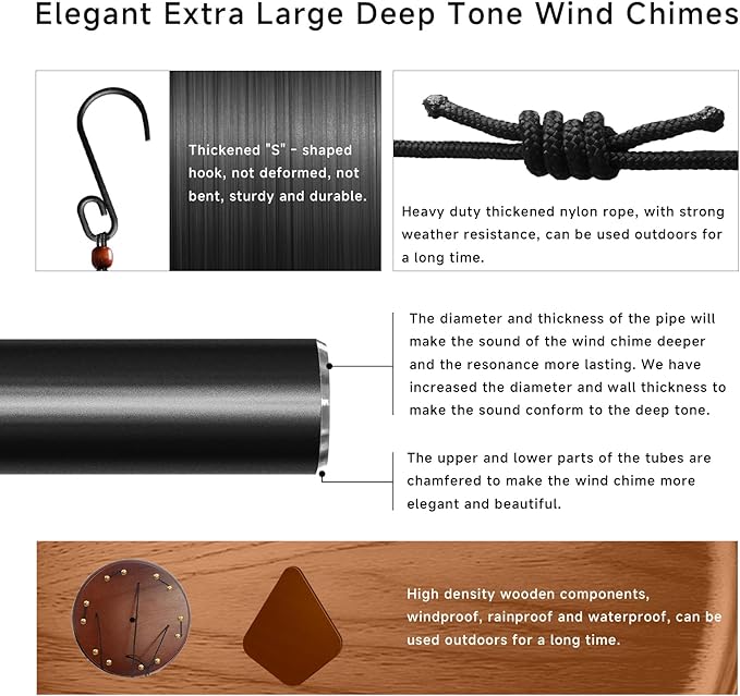 42'' Wind Chimes for Outside Deep Tone, Large Wind Chime, 6 Heavy Duty Tubes Metal Extra Large Wind Chimes Outdoor, Decoration for Garden, Patio, Yard, Gifts for Mother's Day(Rhombus)