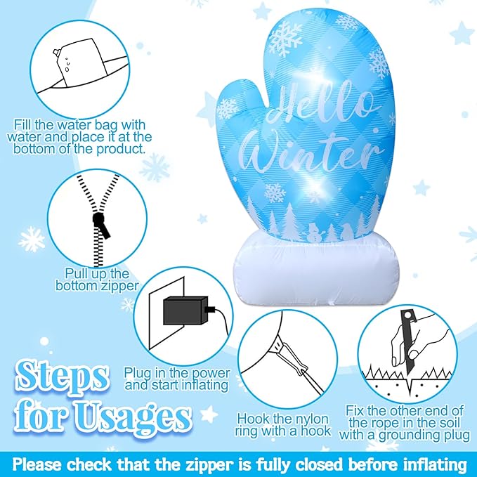 4.9FT Christmas Inflatable Snowflake Mittens Outdoor Decoration Hello Winter Sign Decor Blue Gloves Xmas Blow Up with 2 Lights for Yard Lawn Garden Winter Wonderland Frozen Birthday Party Decorations