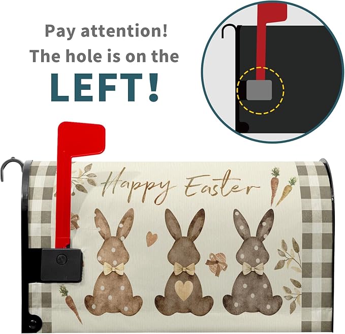 Happy Easter Mailbox Cover, Magnetic Standard Size 21x18 Inches, Spring Bunny Rabbits Egg Carrot Mailbox Wrap Post Cover with Buffalo Plaids for Garden Yard Outdoor Home Decor