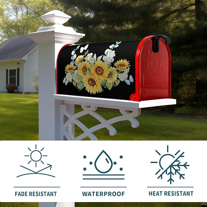 Summer Mailbox Cover Magnetic Summer Sunflower Waterproof Mail Wraps Spring Butterflies Floral Post Letter Box Covers Farmhouse Rustic Flowers Mailbox Covers Decor for Garden Yard 18x21 Inch
