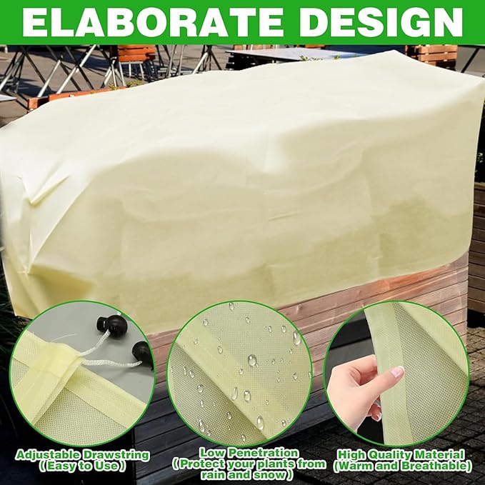 Plant Frost Cover, Rectangular Planter Plant Winter Frost Blanket with Drawstring, Garden Netting for Garden Protection, Raised Beds in Winter Damaged Bark 2 Pcs(59 * 15.7 * 17.7 INCH)