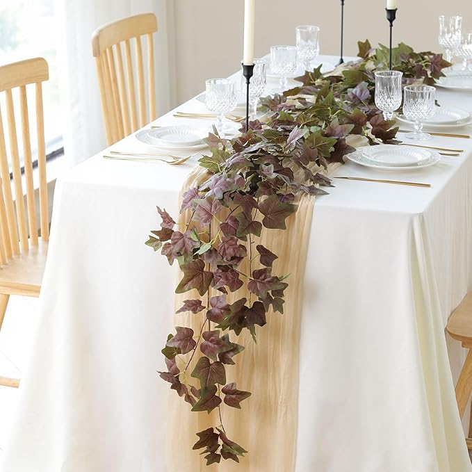 mizii 5 Pack 360" Artificial Vines Ivy Garland Realistic Fake Vine Silk Green Leaves Faux Hanging Plants Greenery Decoration for Outdoors Wedding Party Indoor Mantle Bedroom Home Decor (Purple Green)