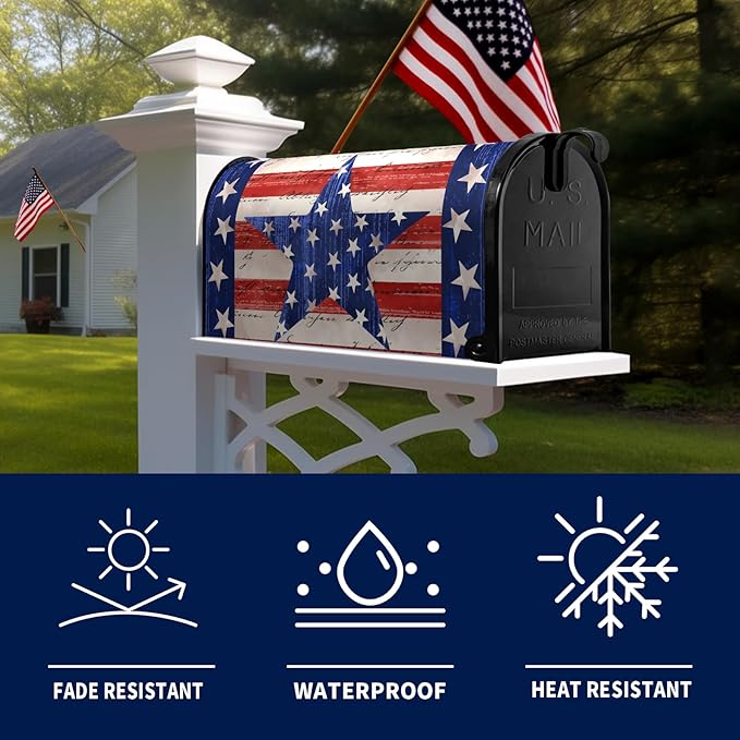 America Flag Mailbox Cover Large Size Magnetic Patriotic Star Mail Box Wrap 4th of July Memorial Letter Post Box Cover Independence Day Mailbox Covers for Outside Oversized 25.5 X 21 Inch