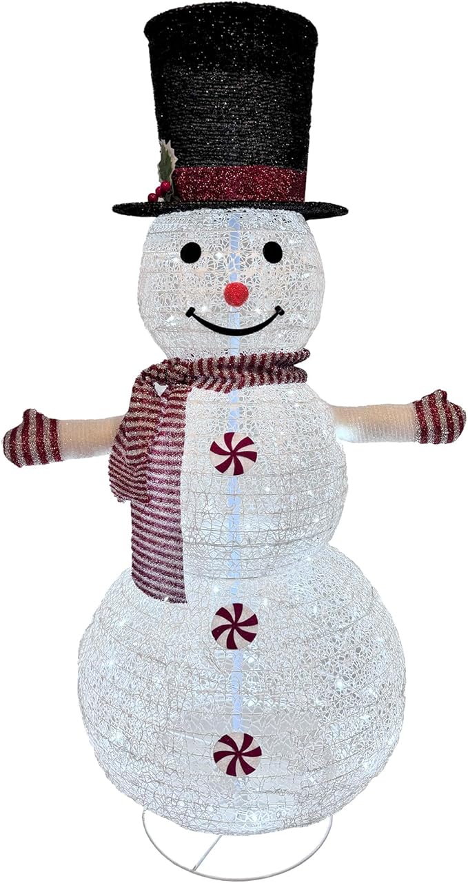Snowman Light Up Christmas Decoration, 4 Feet Red Theme high Translucent mesh Cloth Material, Suitable for Indoor and Outdoor Patio Holiday Party Decoration