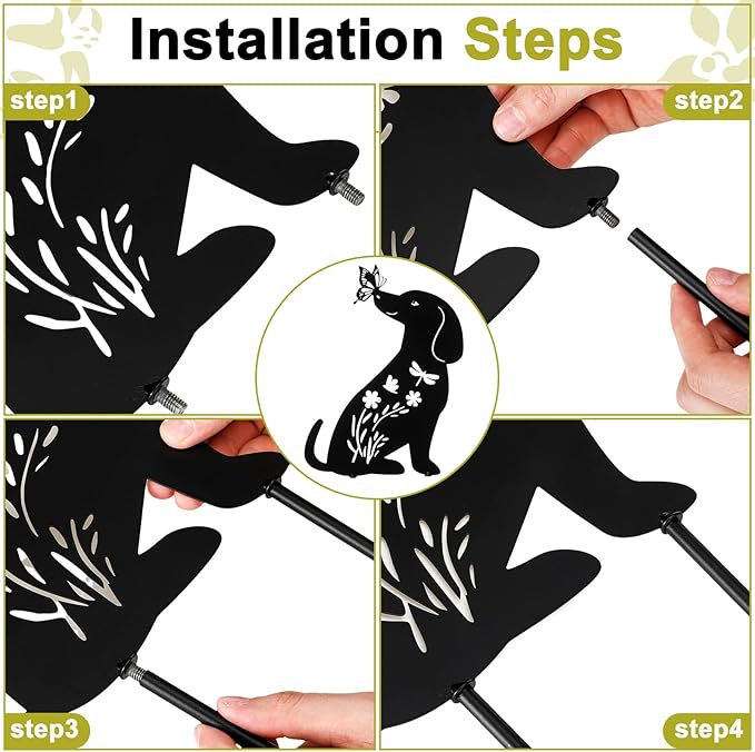 3 Pcs Metal Dog Garden Decor for Outside 12" Puppy Garden Stake Black Silhouette Statues Outdoor Decoration for Animal Lovers Gifts Women Men Patio Lawn Lawn Yard Art(Dachshund)