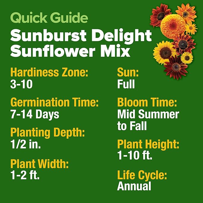 HOME GROWN Sunflower Seeds Mix Pack 1,500+ 9 Colorful Varieties of Sun Flower Seeds to Plant - 2-10ft Tall Plants, Pollinator Friendly – Easy to Grow, High Germination