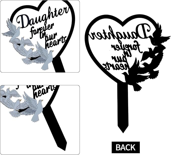 HPMAISON 11 inch Metal Daughter Memorial Stake Grave Decorations for Cemetery Gravesite Sympathy Markers Waterproof Memorial Gifts for Loss of Daughter Tombstones Plaque Outdoors Lawn Yard Decor