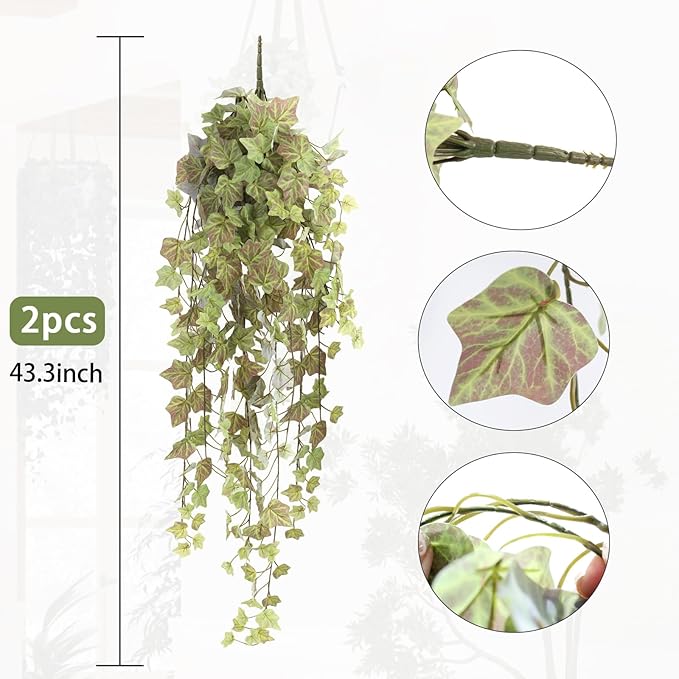 RECUTMS Ivy Garland Artificial Vines 43.3inch Fake Vines with Silk Green Leaves Hanging Plants Greenery Decoration for Home Outdoor Indoor Home Wall Garden Table Wedding Room Decor