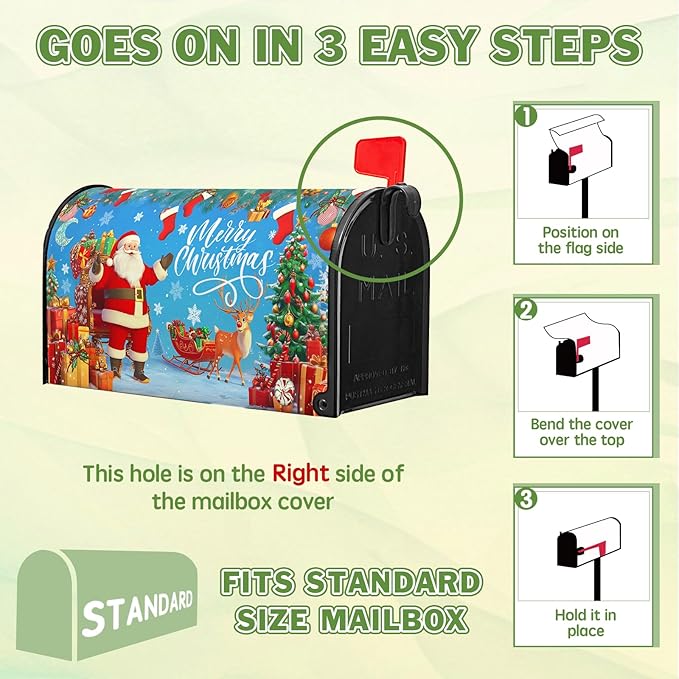 Merry Christmas Mailbox Covers Magnetic Father Christmas Mailbox Cover Santa Claus Mail Box Wraps Magnetic Standard Size 21x18 inch for Outside Garden Yard Xmas Tree