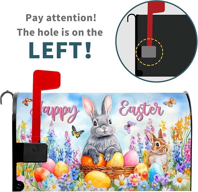 Spring Easter Magnetic Mailbox Cover Bunny Eggs Mailbox Cover Magnetic Standard Size 21 X 25.5 Inch Butterfly Flowers Mailbox Post Cover Mailbox Wraps Mailbox Decor for Home Garden Outdoor Yard