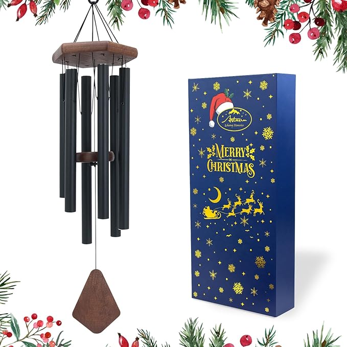 ASTARIN Wind Chimes for Outside, Black Aluminum Wind Chime with Wind Catcher, Garden & Patio Outdoor Decor, Deep Tone Tuned Windchimes, for Men and Women, Box Included