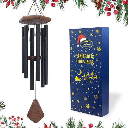 ASTARIN Wind Chimes for Outside, Black Aluminum Wind Chime with Wind Catcher, Garden & Patio Outdoor Decor, Deep Tone Tuned Windchimes, for Men and Women, Box Included