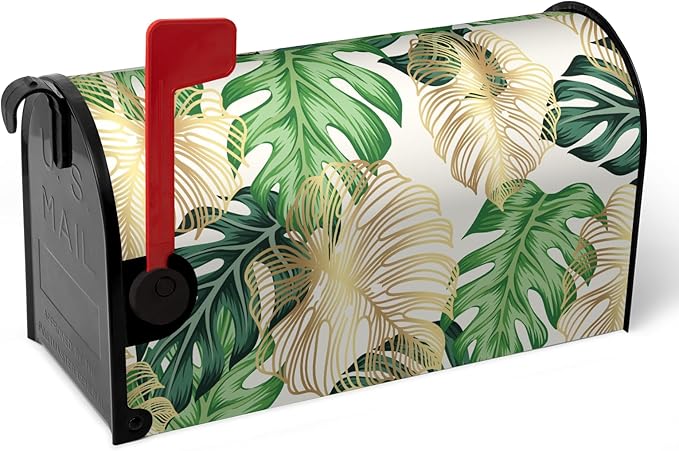 Summer Mailbox Cover Oversized Tropical Palm Leaf Magnetic Mailbox Wrap Jungle Leaves Waterproof Mail Box Post Letter Box Cover Large Size 25.5 X 21 Inch Garden Yard Outdoor Decoration