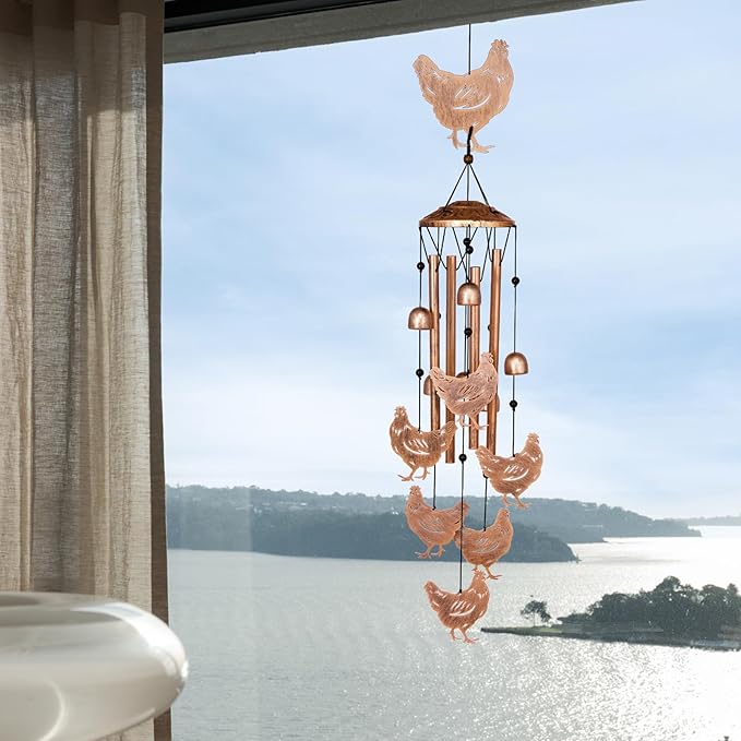 Chicken Wind Chimes for Outside, Metal Windchimes Outdoors, Chicken Gifts for Women/Men, Memorial/Birthday Gifts, Garden Decor for Outside, Patio or Yard, Durable Chimes for Outdoors