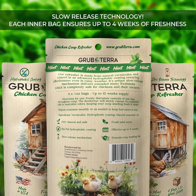 GrubTerra Chicken Coop Refresher Strongest Odor Eliminator for Cages, Pets, Runs, Multi-Purpose Zero Odor Neutralizer, Scent Remover Smell Control Solution for Clean Fresh Chicken Living Environment