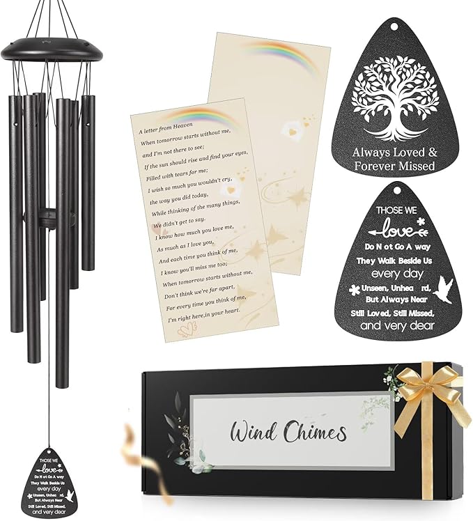 Memorial Gifts for Loss of Loved one, 25''Memorial Wind Chimes of Sympathy Gifts for Loss of Love one,Condolence/Bereavement/Remembrance Gift,Windchime in Memory,Funeral Decor for Garden Outside,Black
