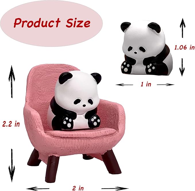 Miniature Panda Figurines Desk Decor, Pink Panda Sculpture Office Desk Accessories, Cute Mini Resin Animal Statue for Shelf and Garden Decor, Funny Gift for Panda Lovers