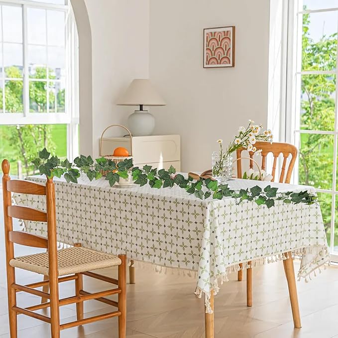 2Pack 14Ft Flame Retardant Artificial Grape Leaves Flexible Fake Green Plants Vines Ivy Garland Wreath Silk Hanging Rattan Bedroom Wedding Party Garden Wall Table Front Door Ceiling Decor (Grape)