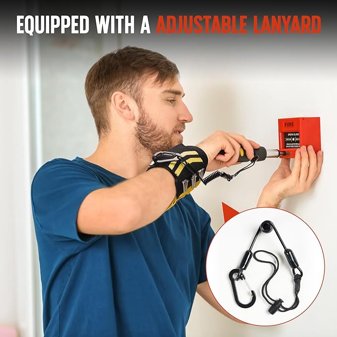 Gifts for Dad, Lanyard Magnetic Wristband for Tools, Birthday Gifts for Men, Lightweight 1680D Double Oxford Fabric, 12 Super Strong Magnets, Gifts for Men, Women, Yellow