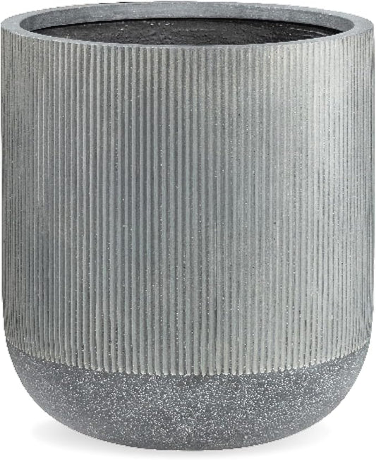14.2" H x 13" D Ribbed Radius Fiberstone Round Planter - Christmas Tree Planter, Weather Resistant for Indoor and Outdoor Use, Included 2 Extra Coco Mats (Charcoal, 11.5" Pot Opening)