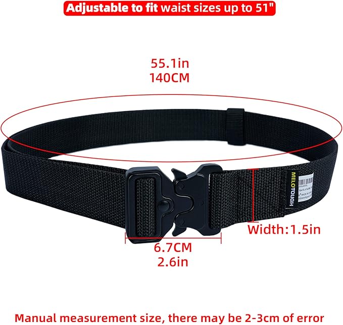 MELOTOUGH Quick Release Tool Belt 1.5 Inch Web Work Tool Belt with Heavy Duty Metal Buckle for Tool Pouch, Construction, Electrical (Black)