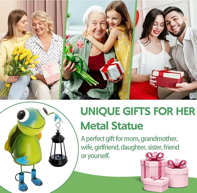 Garden Decor Bee Solar Statues,Unique Garden Statues Turtle with Solar Lantern Waterproof, Birthday Gifts for Women Mom Grandma, Front Patio Balcony Yard Art Lawn Ornaments Porch Outdoor Decoration