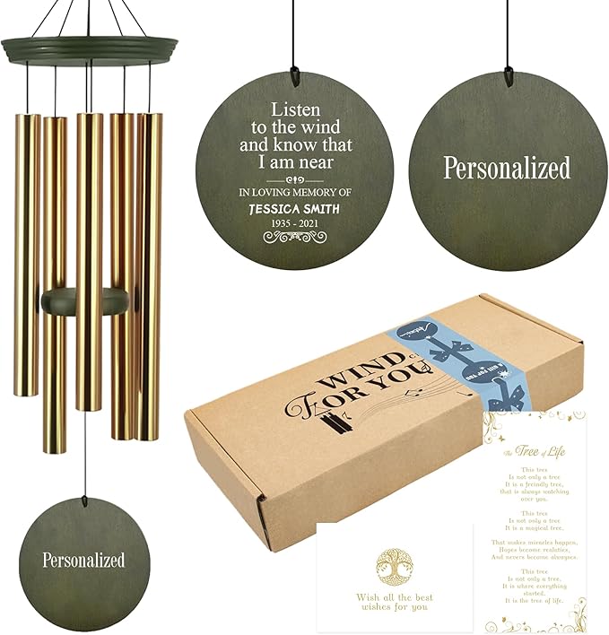 ASTARIN Memorial 36" Wind Chimes, Personalized Name Sympathy Wind Chime, in Memory of Loss Mom Loved One, Large Deep Tone Bereavement Windchimes for Outdoors Outside(Produced in USA)