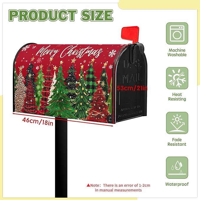 Merry Christmas Mail Box Covers Magnetic Standard Size 21x18 inch Xmas Tree Mailbox Cover Winter Snowflake Post Letter Box Cover for Outside Garden Yard