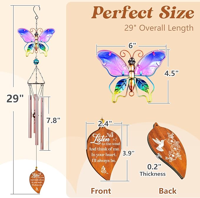 Butterfly Memorial Wind Chimes,Sympathy Gifts for Loss of Loved One,Sympathy Wind Chimes for Loss of Mother Father Husband Son Daughter,Bereavement Gift Ideas